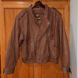 Vintage I.O.U. Genuine Leather Brown Aviator Jacket Bomber Men size L Biker moto
